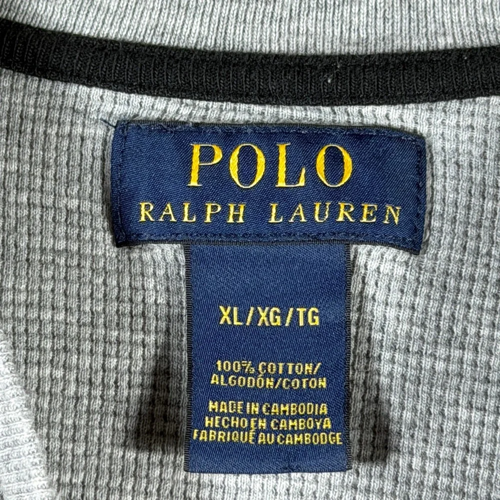 Polo Ralph Lauren Mens XL Gray Waffle Knit Thermal‎ Long Sleeve Crewneck Shirt